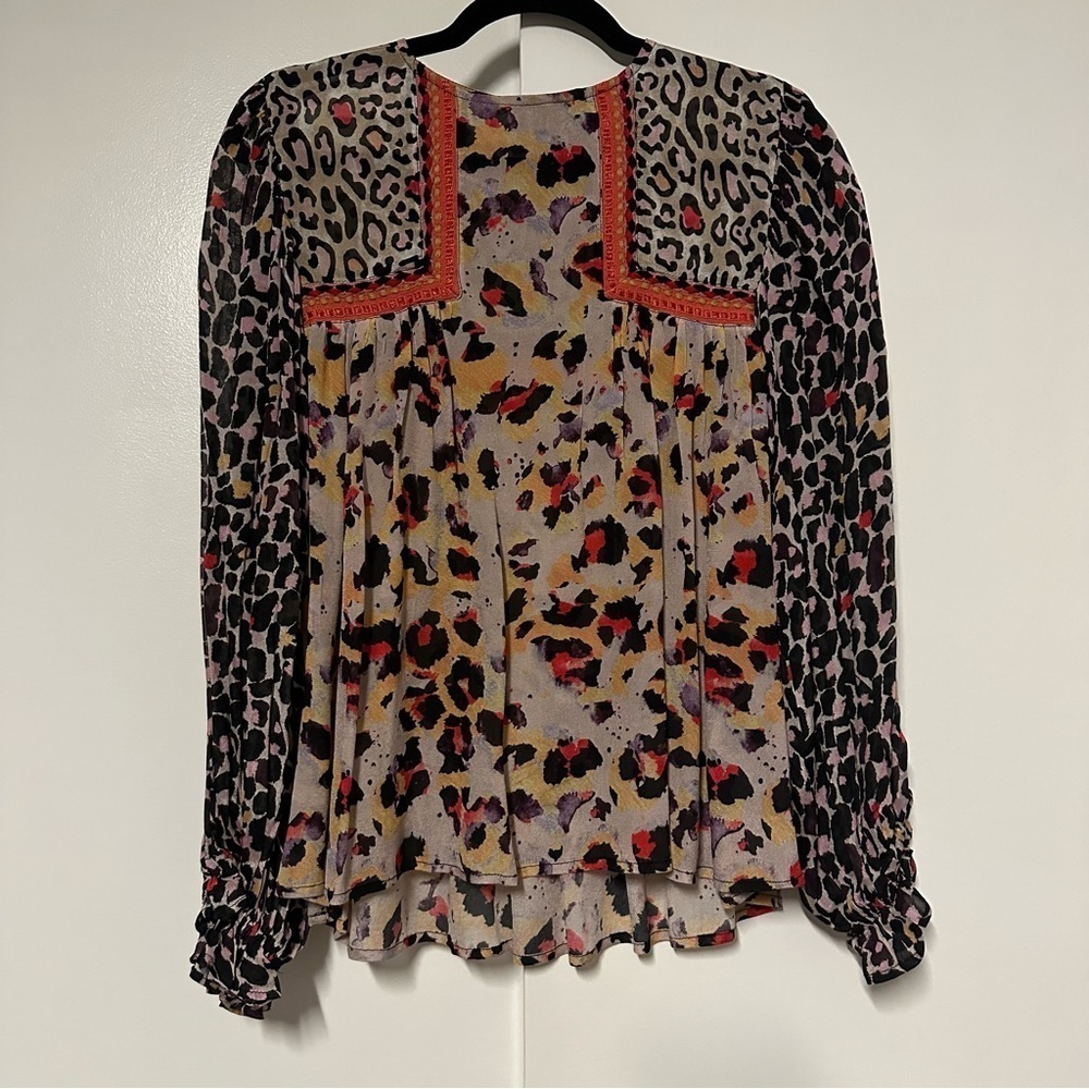 Anthropologie Blank London Joelle Leopard Print Peasant Blouse Size XS - Picture 2 of 8